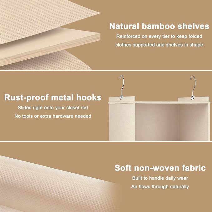 Foldable Hanging Closet Organizer, 5-Shelf Hanging Shelves with Side Pockets, Space Saving Storage for Clothes and Accessories - Image 4