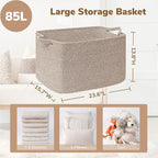 Goodpick 85L Large Woven Rope Blanket Basket, Rectangle, Brown - Image 3