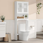 Yaheetech Slim Over the Toilet Storage Cabinet, Frosted Glass Doors, White - Image 4