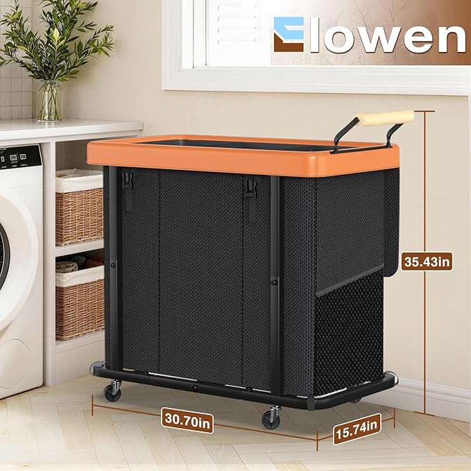Rolling Laundry Hamper with Wheels, Laundry Hamper 3 Section with Lid Black - Image 6