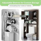 Over The Toilet Storage Cabinet with 7 Shelves, Imitation Walnut Grain Above Toilet Bathroom Organizer with Toilet Paper Holder Stand, Space Saver for Restroom, Laundry, Bathroom (Espresso) - Image 5