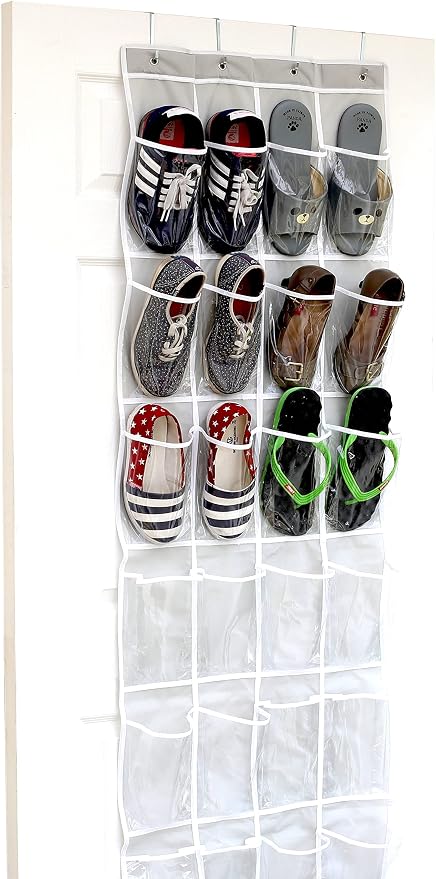 Simple Houseware 24 Pockets Clear Over the Door Shoe Organizer, Gray | 64" x 19", 4 Durable Metal Hooks, 4.3" x 9.5" Pocket Size, Multipurpose by SimpleHouseware