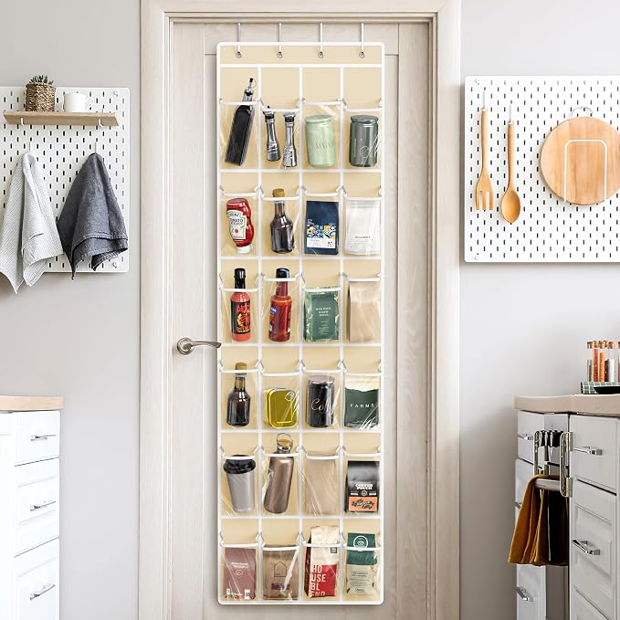 Simple Houseware 24 Pockets Clear Over the Door Shoe Organizer, Beige | 64" x 19", 4 Durable Metal Hooks, 4.3" x 9.5" Pocket Size, Multipurpose - Image 7