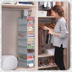 2 Pack 7 Shelf Weekly Clothes Organizer Hanging Closet for Kids with Side Pockets Weekday Shoes Rack Weekly Clothes Organizers Monday Through Weekend Foldable Storage Shelves(Gray) - Image 6