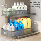 2 Pack 18.5IN-Depth Under Sink Organizer With Next-Gen Ball-Bearing Slides,2-Tier Precision Mesh Pull Out Cabinet Storage for Bathroom&Kitchen,Height Adjustable Drawers Shelf,Anti-rust-Grey - Image 4