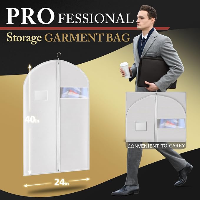 Hleelomi 10 Pack 40-in Garment Bag for Hanging Clothes Suit Bag White - Image 4