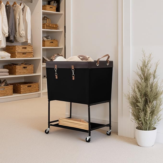 StorageWorks Laundry Cart, 2 Tier Rolling Basket with Wheels, 29 Gal, Black - Image 6