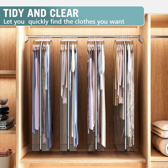 Liuoud Clear Garment Bags for Hanging Clothes 10” Gusseted, 4 Pack, 60” | Suit Bags for Closet Storage with Large Metal Zipper, Breathable odorless Hanging Plastic Clothes Cover for Coat Dress Fur - Image 6