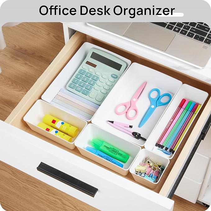 Vtopmart 44 PCS Plastic Drawer Organizer Set, Vanity Organizer Trays, White - Image 6