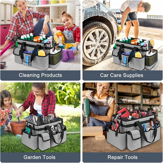 Cleaning Caddy Bag,Large Cleaning Supplies Organizer with Handle for Housekeepers,Gray - Image 6