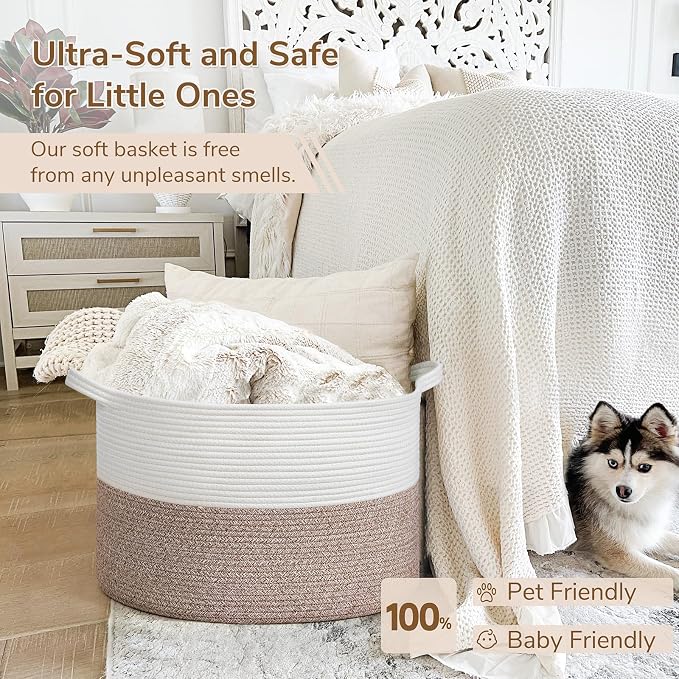 INDRESSME Large Woven Rope Blanket Basket Living Room Brown, 65L - Image 5