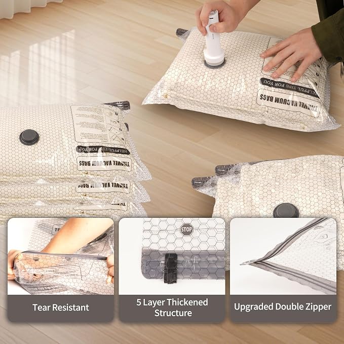 12 Pack Vacuum Storage Bags with Rechargeable Pump, 4 Sizes - Image 5
