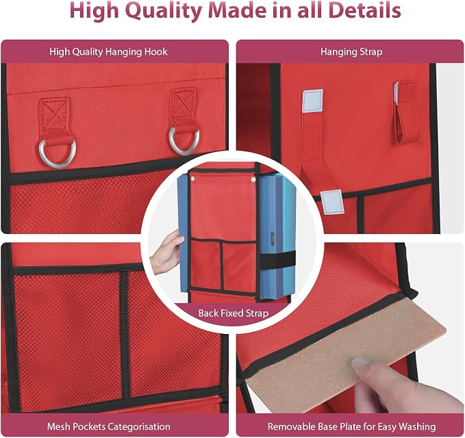 LOVEGRASS 3 Shelf Hanging Locker Organizer with Side Pockets, Red and Black - Image 7
