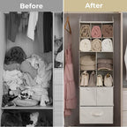 GRANNY SAYS Hanging Closet Organizer, 3 Drawers, 6 Shelves, Beige | Hanging Closet Organizer with 3 Different Drawer Designs, 6 Shelves & Reinforced Structure for Organized Small Spaces - Image 7