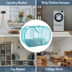 Seiritex Mesh Popup Laundry Hamper 3 Compartment Sortable Horizontal Collapsible Laundry Basket for Clothes Laundry Room Bedroom Toys Travel (Turquoise Blue) - Image 7