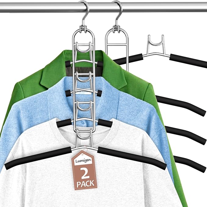 Clothes Hangers Space Saving, Newly Upgraded Detachable Shirt Hangers, 4-Tier Non-Slip Coat Hanger with 360° Swivel Hook for Closet Organizers and Storage Shirt,Sweater,Suit - 2 Pack, Patent Pending by Lumigens