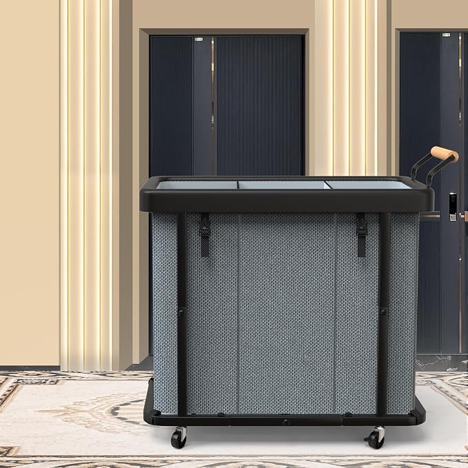 Laundry Hamper 3 Section with Lid,230L Rolling Dirty Clothes Hamper Grey - Image 7