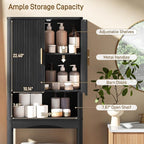 Vabches Farmhouse Over the Toilet Storage Cabinet with 2 Fluted Doors,Black - Image 3