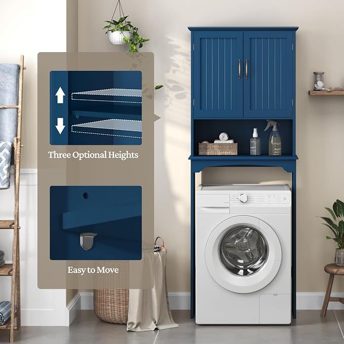 Yaheetech Over the Toilet Storage Cabinet, Bathroom Organizer, Navy Blue - Image 5