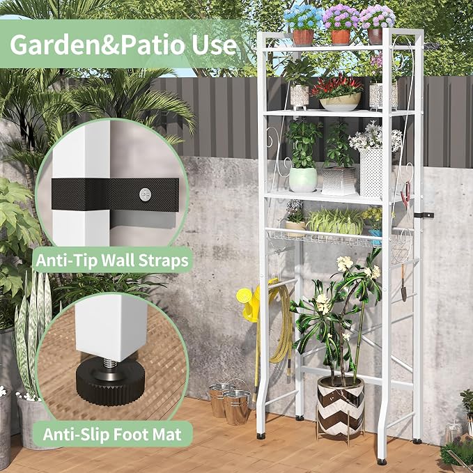 Over-The-Toilet Storage Rack 4-Tier,Bathroom Organizer Shelf Over Toilet,Adjustable Wooden Shelves and Basket,Freestanding Above Toilet Shelve,Space Saver for Rooms(White Rack-White Shelves) - Image 6