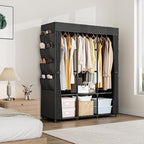 Wardrobe Closet Portable Closets for Hanging Clothes Large Capacity Clothes Rack with Cover, 3 Hanging Rods, 6 Shelves and 8 Pockets, Strong and Stable Free Standing Closet for Bedroom, Black - Image 8