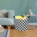3 Pack Checkered Storage Baskets with Leather Handles, Foldable Fabric Toy Storage Bins with Waterproof Lining, Large Round Laundry Hamper for Kids Room, Nursery, Bedroom, Playroom Organization - Image 6