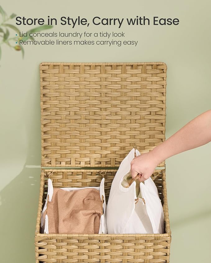 SONGMICS 2-Section Laundry Hamper with Lid, PE Rattan, 29 Gallons (110 L) - Image 4