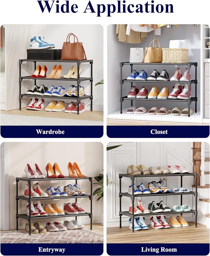 Kitsure Shoe Rack - Non-Woven Shoe Rack Shelf, 27.5" Wide - 3 Tier, Black | Shoe Organizer for Closet, Entryway, Garage, Stackable Shoe Shelves, college dorm&apartment essentials - Image 9