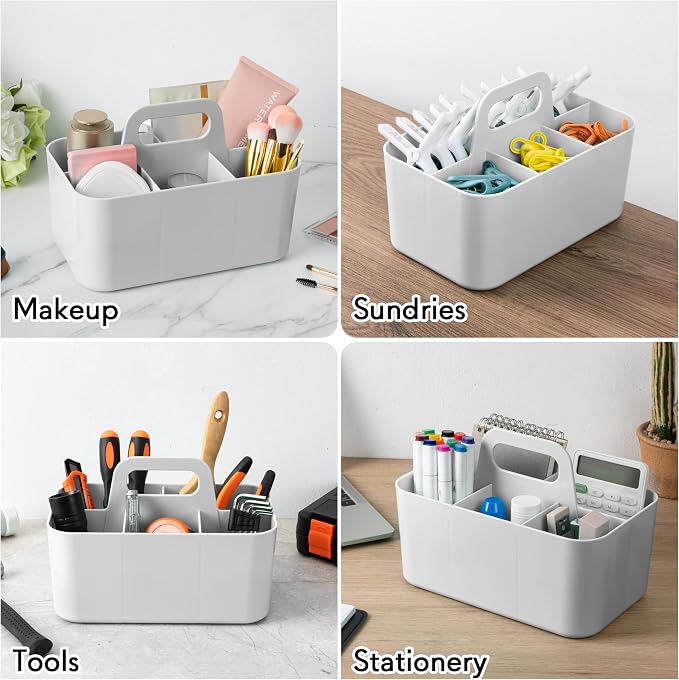 Tiawudi Multipurpose Caddy Organizer, Plastic Caddy with Handle, Stackable Desk Organizer for Stationery, Marker and Pencil, Office Supplies Organizer, Dorm Caddy - Image 5