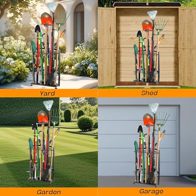 UU-Major Garden Tool Organizer,Yard Tool Rack Heavy Duty,Free Standing for Garage Corner,Garage Organization,Garage Organizers and Storage,Garden Tool Holder for Lawn,Shed,Outdoor,Metal - Image 4