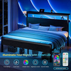 SHA CERLIN King Bed Frame, 2-Tier Storage Headboard, LED, Charging Station - Image 7
