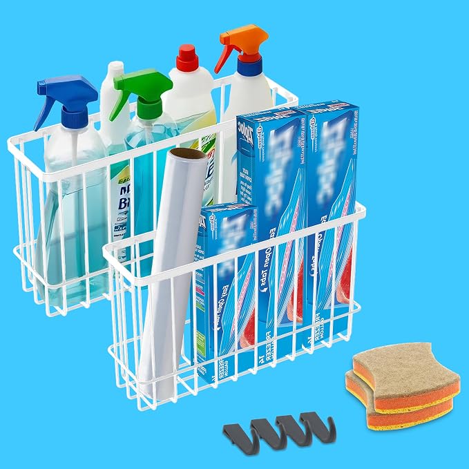 Cabinet Door Organizer 2Pcs, Foil and Plastic Wrap Organizer with 2 Sponges, Cabinet Door Storage with 2 Caddy Adhesive, for Aluminum Foil, Plastic Wrap, Wool Dryer Balls, White,(Medium, Large) by FHJP