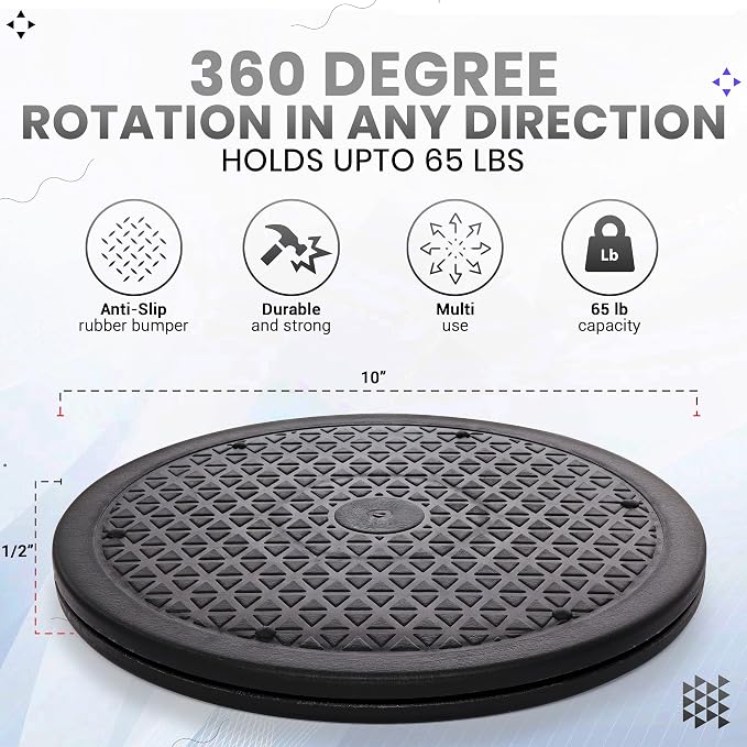 2 Pack 10 Inch Lazy Susan Turntable Organizer, Non Skid Large Lazy Susan Turntable for Cabinet, Computer or Laptop, Plastic Turn Table, Black - by RamPro - Image 2