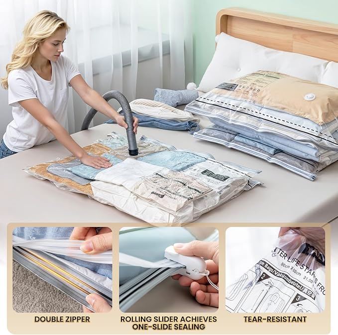 TAILI 4 Pack Vacuum Storage Bags, 2 Size Combo(2 Large+2 Jumbo), Clear - Image 7
