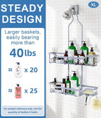 Shower Caddy Hanging Organizer, Extra Large Rack Over Showerhead with Hooks, Adjustable Height Shower Caddy for Big Shampoo Bottle, Grey - Image 5