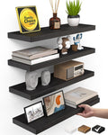 BAYKA Black Floating Shelves 15.7in, Set of 4, Wall Mount Rustic Wood Shelf by Bayka