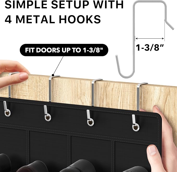 Simple Houseware 24 Pockets Clear Over the Door Shoe Organizer, Black | 64" x 19", 4 Durable Metal Hooks, 4.3" x 9.5" Pocket Size, Multipurpose - Image 4