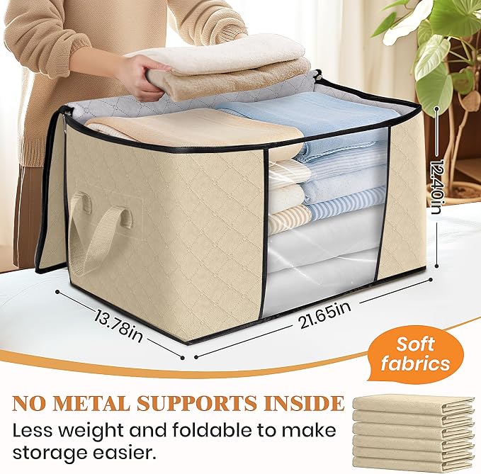 Fab totes 10 Pack Storage Bags for Clothes Blanket Storage Bins with Lids | Foldable Closet Organizers with Zippers,Window and Handles,Fabric Storage Bins for Sweater,Comforter,Bedding,Dorm essentials - Image 2