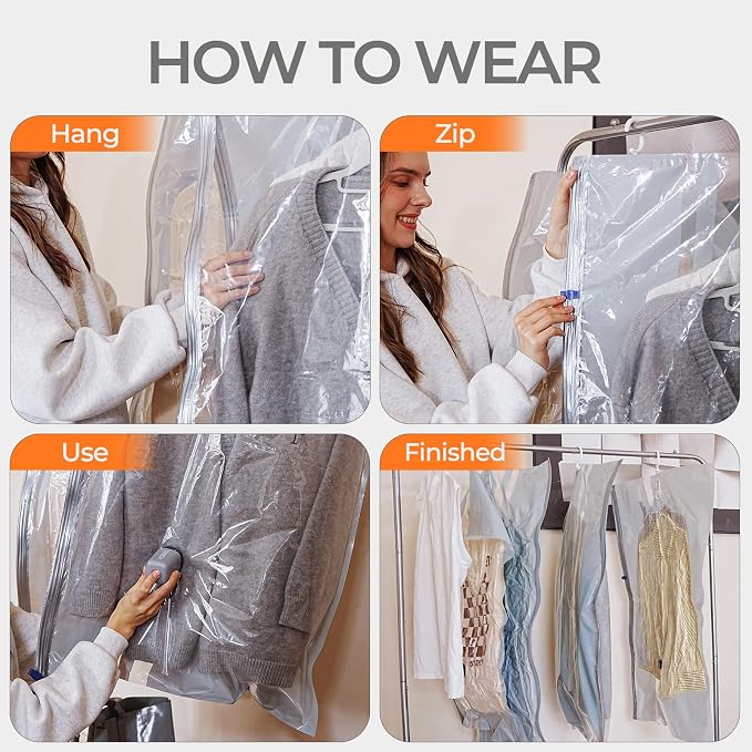 Vacbird Hanging Vacuum Storage Bags for Coats Bags Closet Storage 4 Combo - Image 4