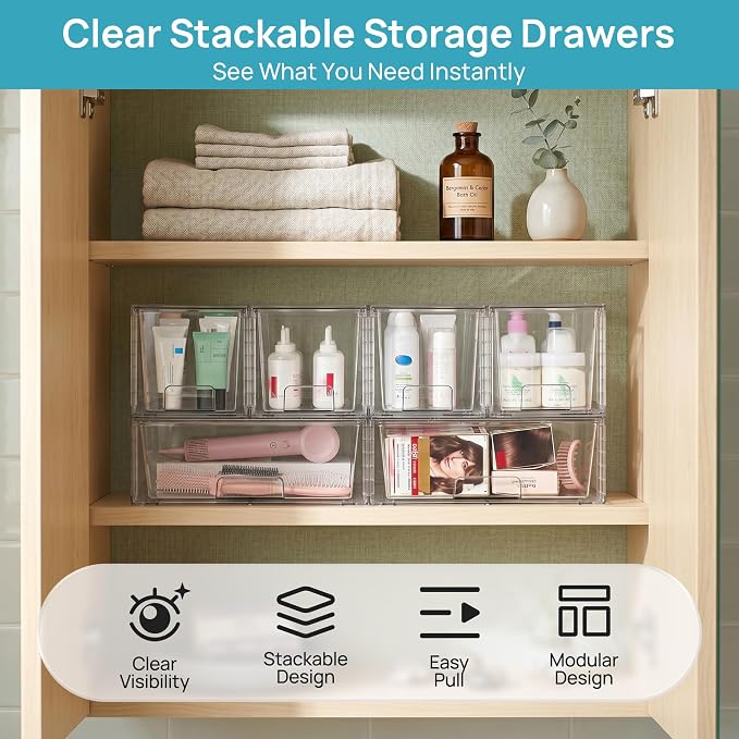 Vtopmart Clear Stackable Storage Drawers, 6 Pack Large Organizer Set - Image 4
