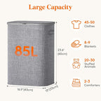 Lifewit 85L Large Laundry Basket with Lid, Laundry Hamper with Plastic Handles and Removable Bag, Foldable Tall Dirty Clothes Hampers for Laundry for Laundry Room, Bedroom, Bathroom, Dorm, Light Gray - Image 3