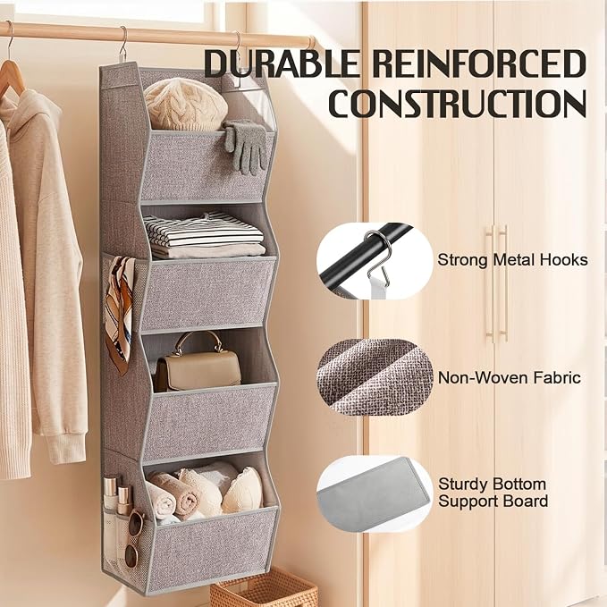 Hanging Closet Organizer 4-Shelf Wide Trapezoid, Heather Grey - Image 4