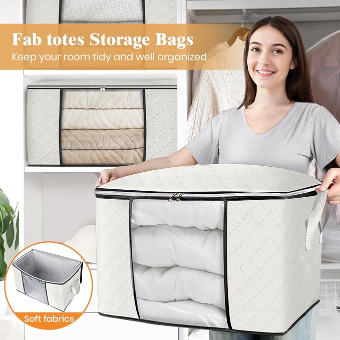 Fab totes 90L Clothes Storage, Foldable Thick Fabric Blanket Storage Bags | Foldable Containers with Zippers,Window and Handles for Organizing Bedroom, Closet, Comforter, Bedding,Dorm essentials - Image 5