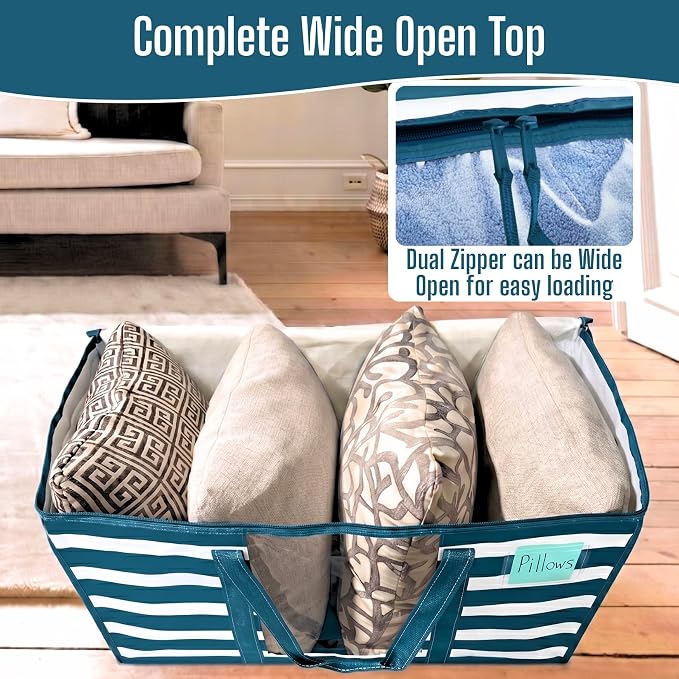 VENO Moving Bags, Wide Open Top, Clear Window, Classic Navy Stripe, 8 Pack - Image 3