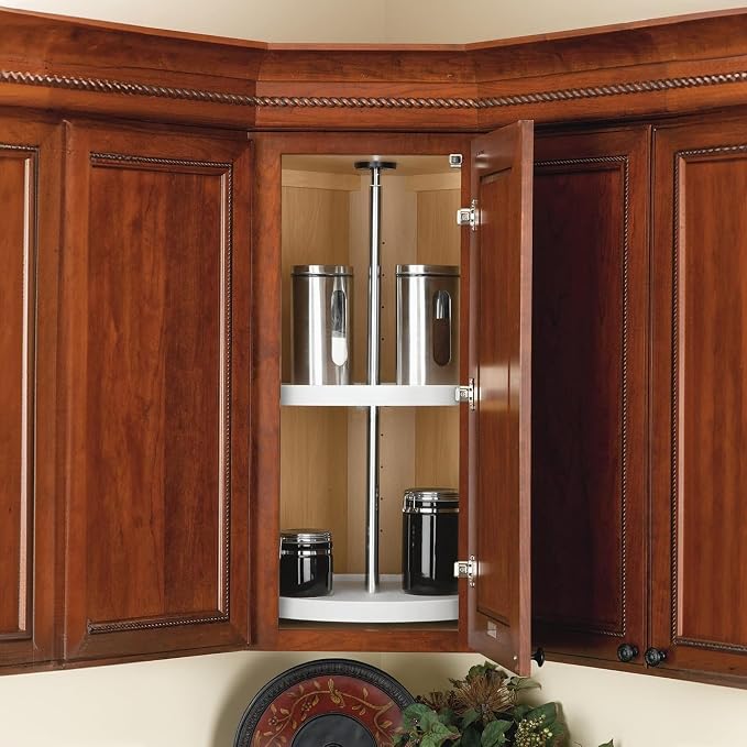 Rev-A-Shelf 24" Dual Full Circle Lazy Susan Organizer for Upper Corner Kitchen Cabinets, Plastic Home Storage 2 Tier Shelves, White, 6012-24-15-52 - Image 2