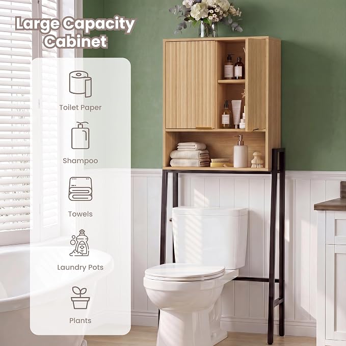 Over The Toilet Storage Cabinet,25" W Bathroom Organizer, Oak - Image 6