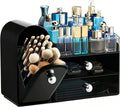 HBlife Makeup Organizer Countertop with Drawers, Cologne Organizer for Men, Vanity Organizers with Brush Holder, Bathroom Countertop Organizer Skin Care Storage, Gift for Dad Husband, Black Silver by HBlife