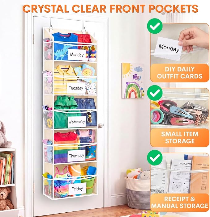 Ofiray-home 5Tiers Over Door Organizer, Weekly Clothes Organizer for Kids - Image 2