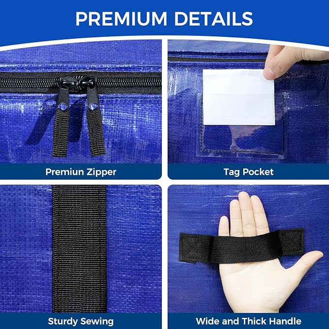 BAGAIL Heavy Duty Moving Bags with Strong Handle, Extra Large Moving Boxes, Storage Tote for Clothes, College Moving Supplies(Dark Blue, 6 Pack) - Image 6