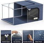 Sorbus Clothes Storage Bins, Clear Window & Handles (6 Pack, Blue) | Large foldable stackable boxes have easy-carry grips for bedding and linens in closets, bedrooms and laundry rooms. - Image 5